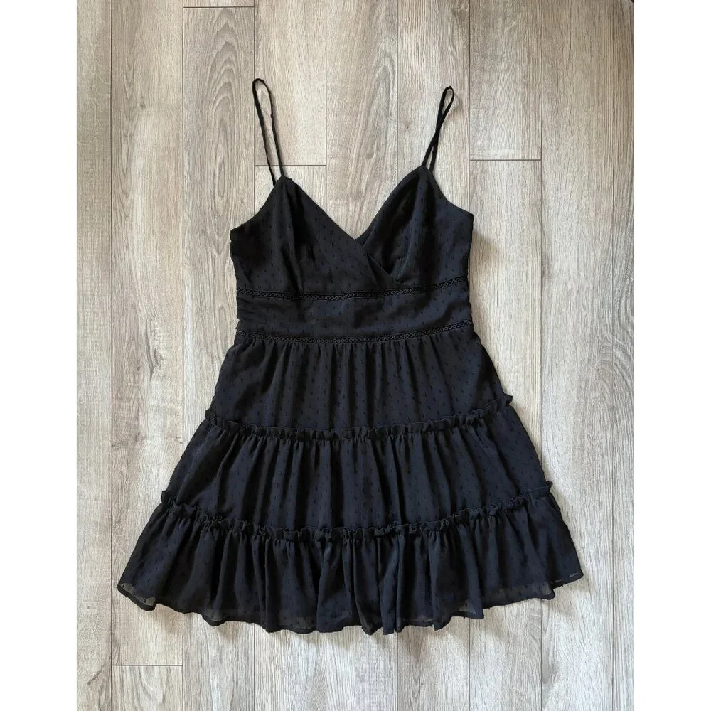 Altar'd State Sheer Dot Lined Black Mini Dress Womens Large Whimsigoth Babydoll - Picture 11 of 13